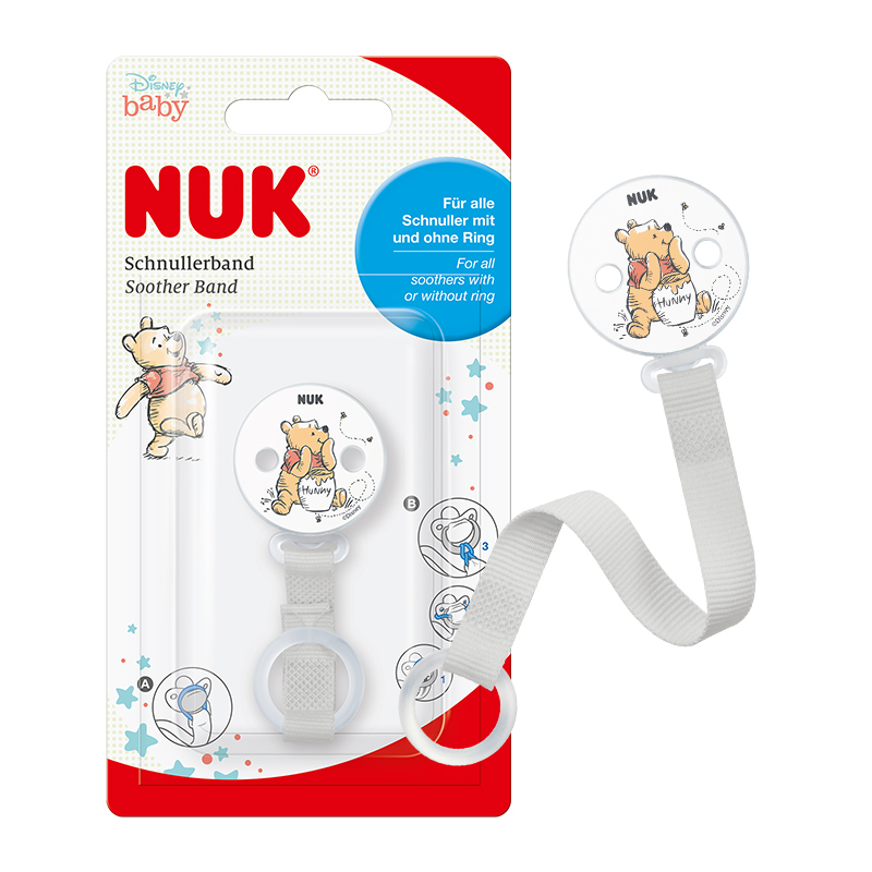 NUK Disney Winnie the Pooh Soother Band for Pacifier with or without Ring | 0 months+ | Pacifier Chain 